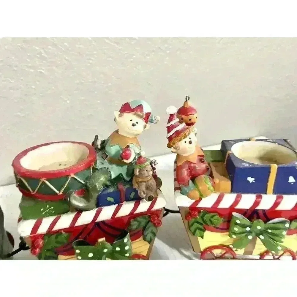 Home Interiors & Gifts Christmas Train Candle Holder Santa Elves 3 Piece VINTAGE